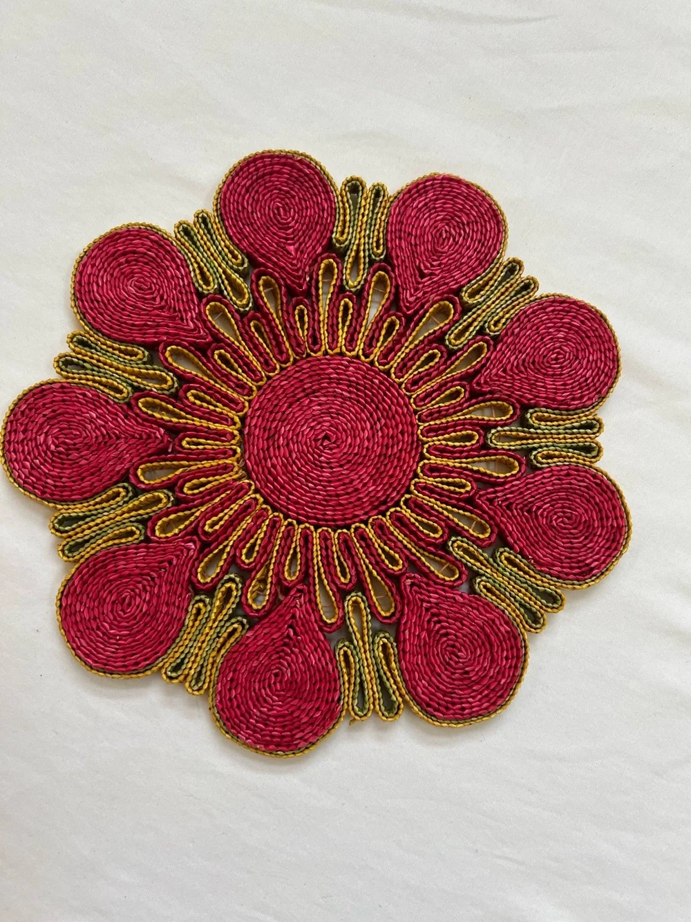 Woven Rattan Trivet Raffia Wicker Straw Colorful Hot Pads Boho Vintage Circular